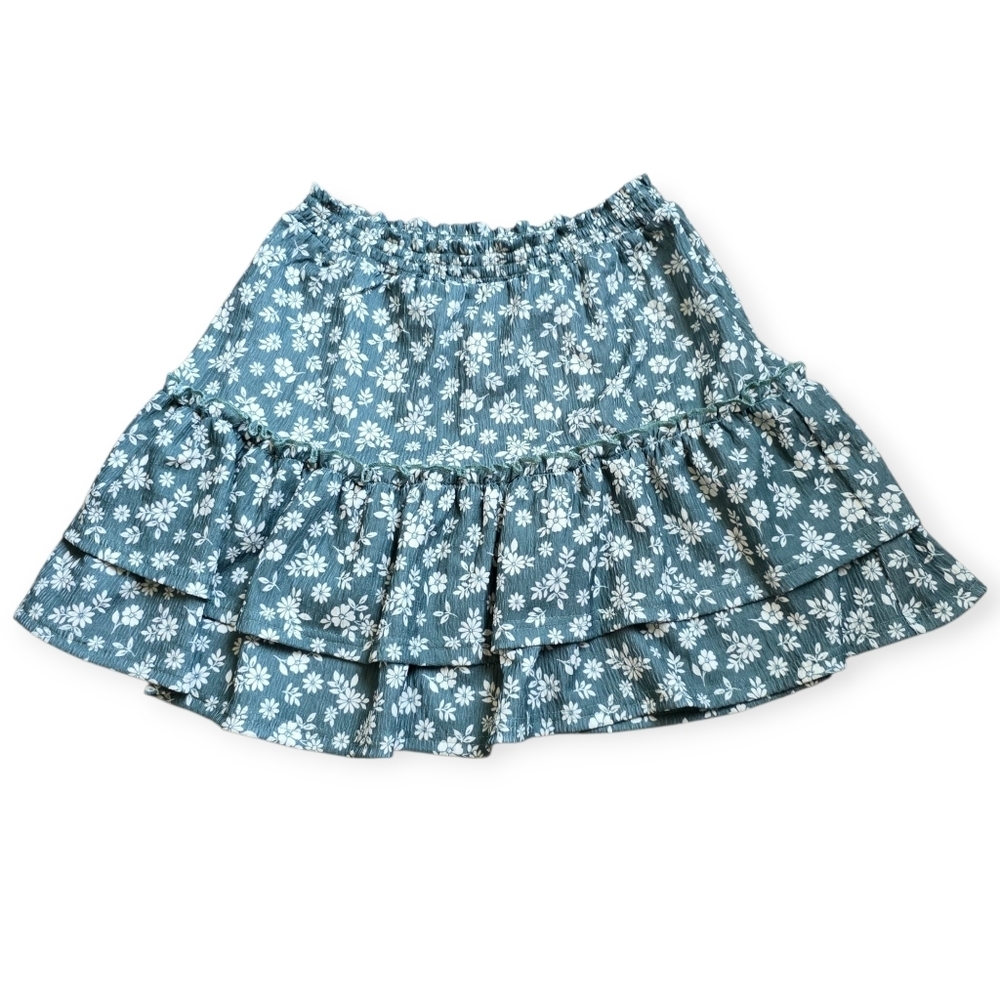 NWOT Nicole Miller Tiered Floral Mini Skirt, Green & White, Size 12
